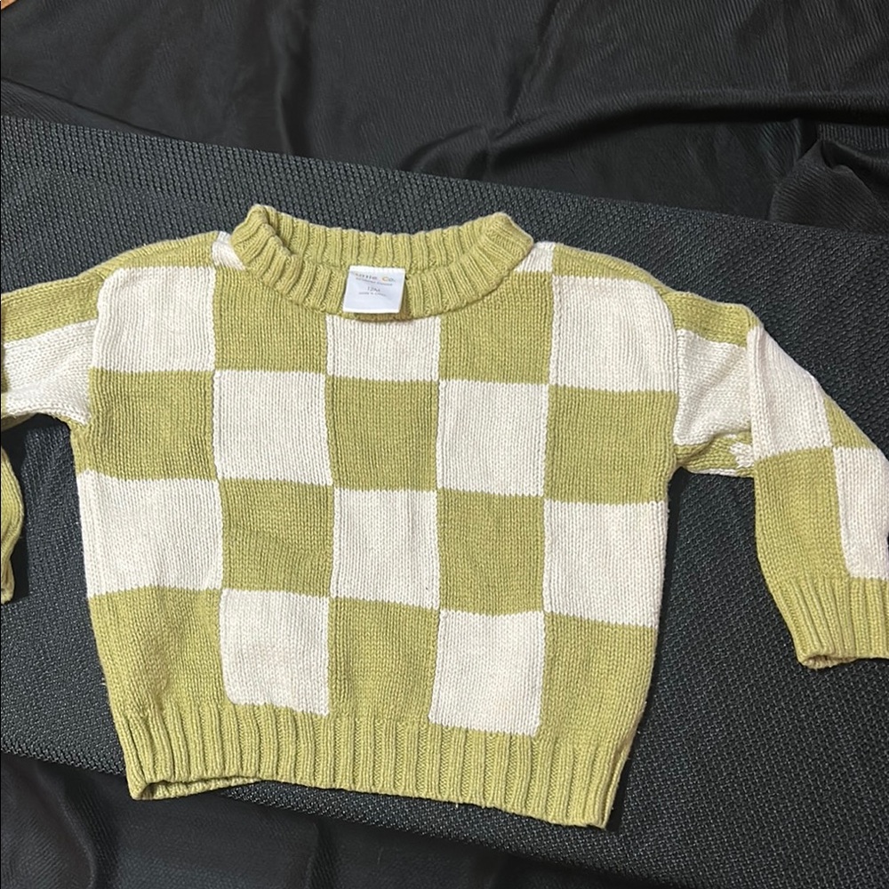 Checkered Knit Sweater in Green and Cream
